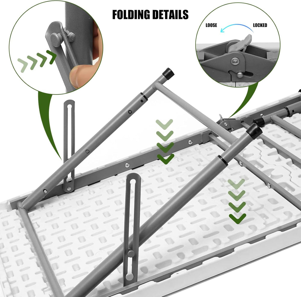 Byliable Folding Table 4 Foot Portable Heavy Duty Plastic Fold-in-Half Utilit...