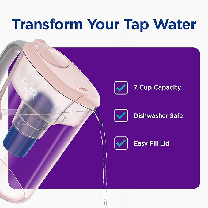 PUR 7-Cup Water Pitcher, 1 Genuine Filter, Great-Tasting Water, Dishwasher Safe