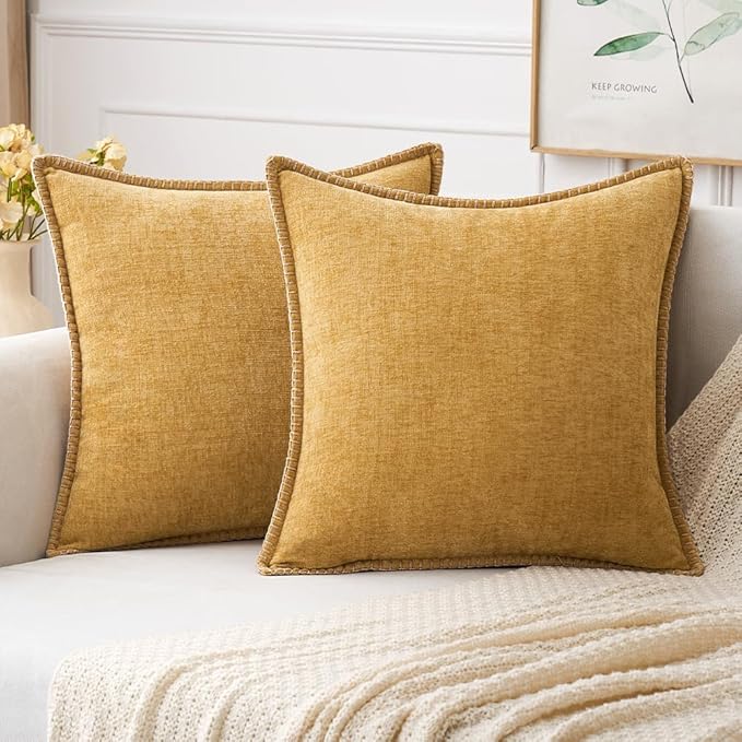MIULEE Pack of 2 Couch Throw Pillow Covers 18x18 Inch Gold Farmhouse Decorative by MIULEE