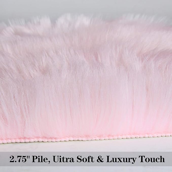 duduta Pastel Pink Rug Faux Sheepskin Fur 2x3 ft, Fluffy Shag Throw Rugs - Image 3