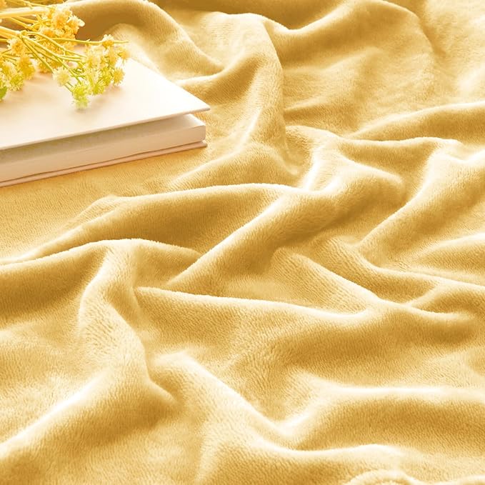 BEDELITE Fleece Blanket Twin Size Cream Yellow Throw Blankets - Image 3