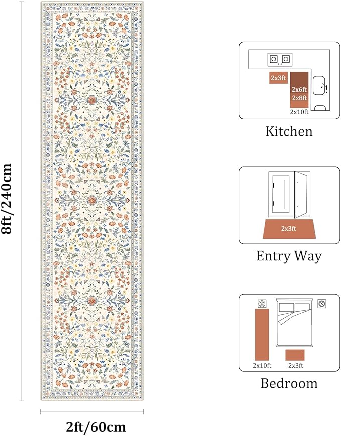 Yamaziot Washable Runner Rug 2x8 – Boho Non Slip Floral Hallway Runner Rug - Image 2