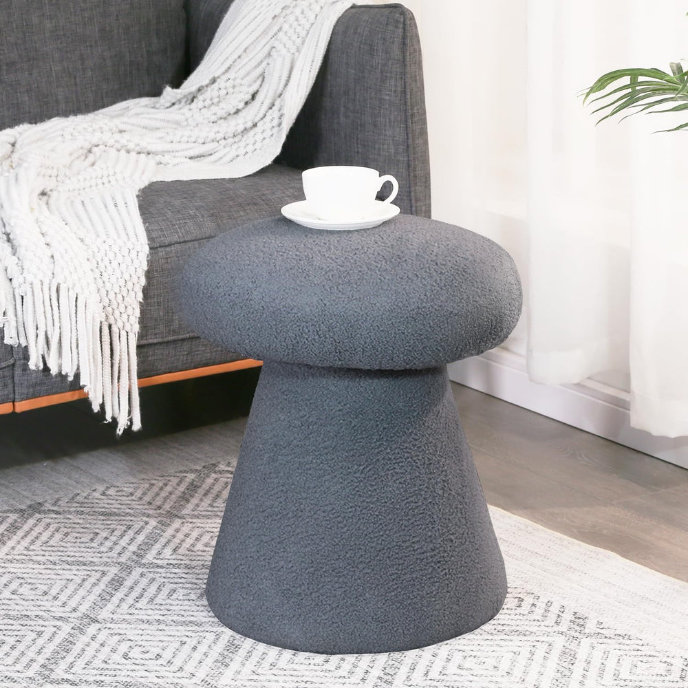 Mushroom Ottoman, 18” Boucle Foot Stool for Living Room & Bedroom, Cute V...
