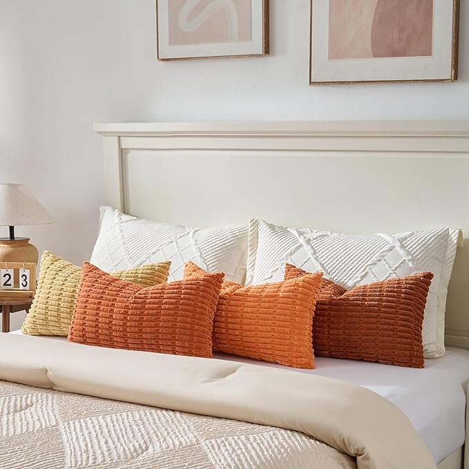 Fancy Homi Set of 4 Burnt Orange Fall Lumbar Decorative Throw Pillow Covers - Image 5