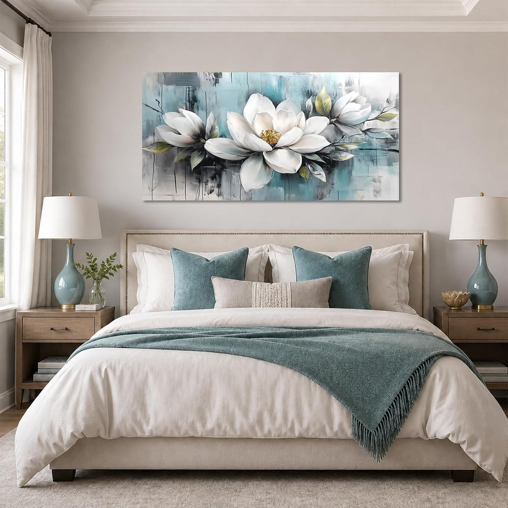 Ardemy Teal Magnolia Wall Art Flower Textured Floral Canvas Large 58"x29...