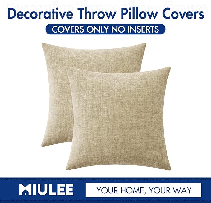 MIULEE Pack of 2 Beige Throw Pillow Covers 20x20 Inch Soft Chenille Pillow - Image 6