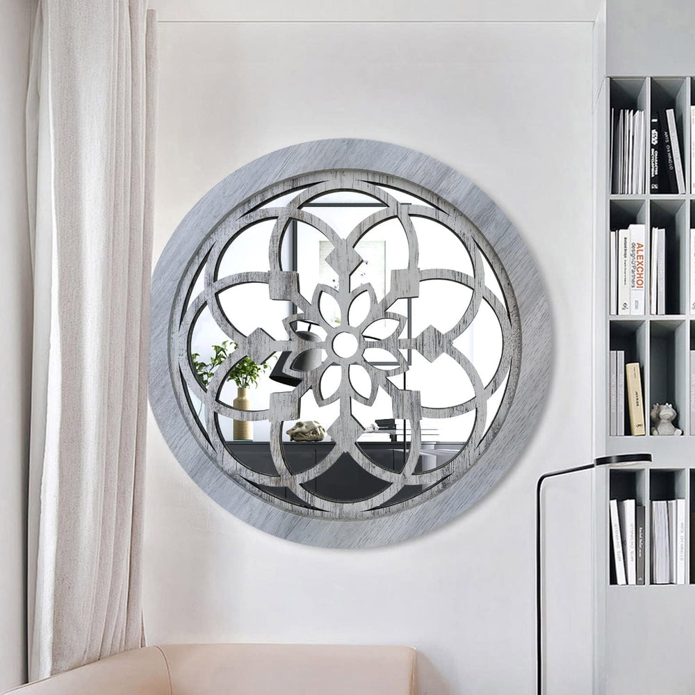 Wocred 2 PCS 20 inch Round Rustic Wall Mirror,Gorgeous Farmhouse Accent Mirro...