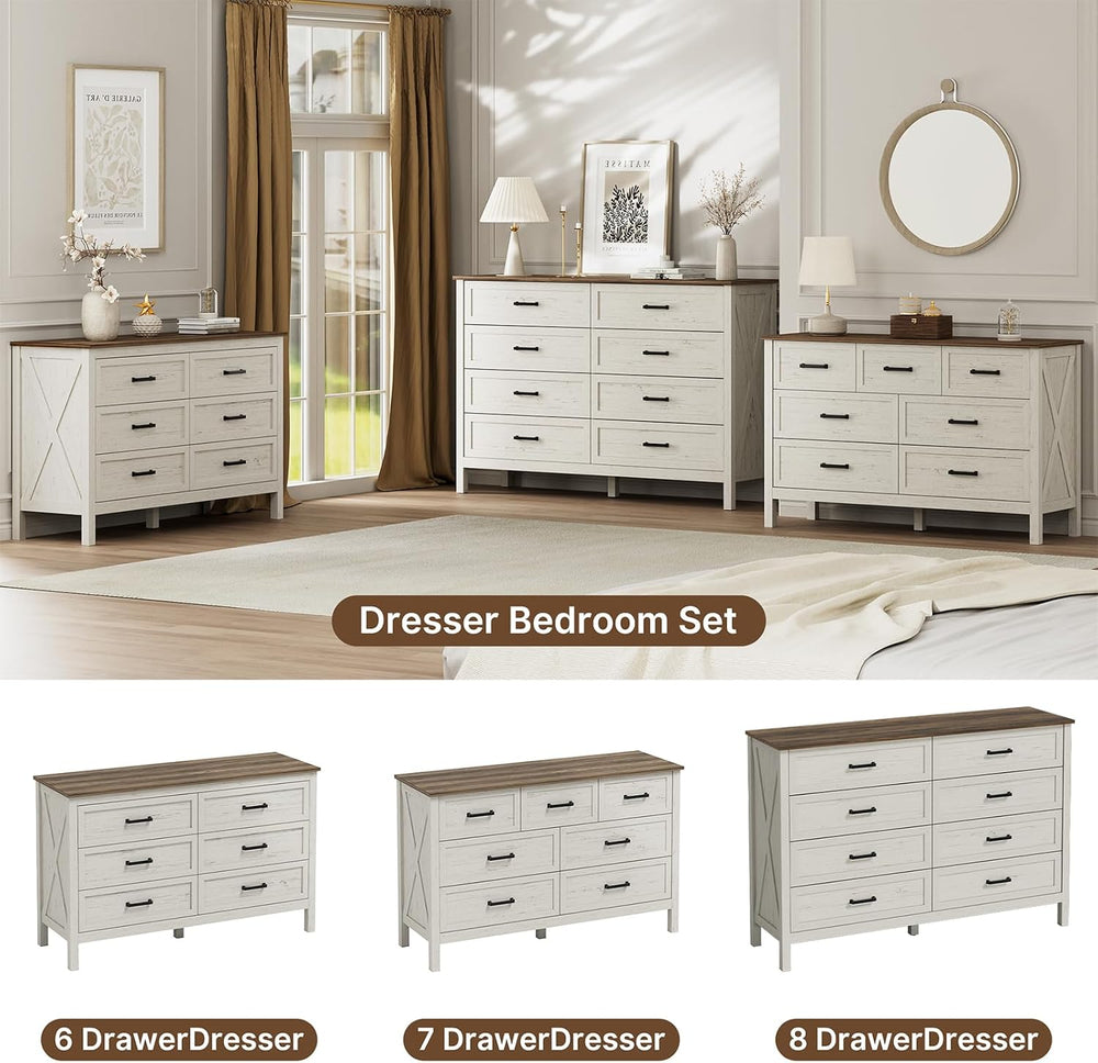 LYNSOM Farmhouse 8 Drawer Dresser for Bedroom, 55 Inch Wide Wood Rustic Chest...