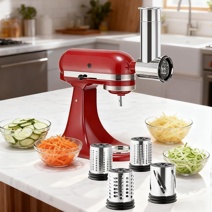 KITOART Stainless Steel Slicer Shredder & Cheese Grater Attachment