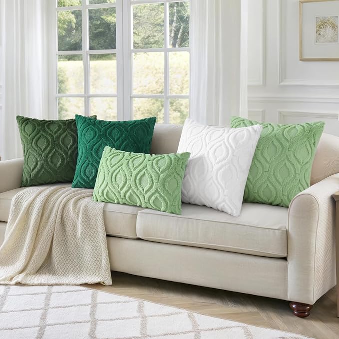 decorUhome Throw Pillow Covers 12x20 Inch Set of 2, Soft Plush Faux Wool Green - Image 5