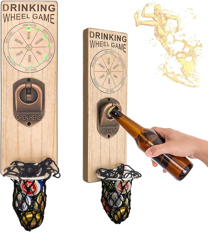 Magnetic Bottle Openers with Catcher, Wall Mounted Wooden Beer Bottle Opener by LUCYLANKER