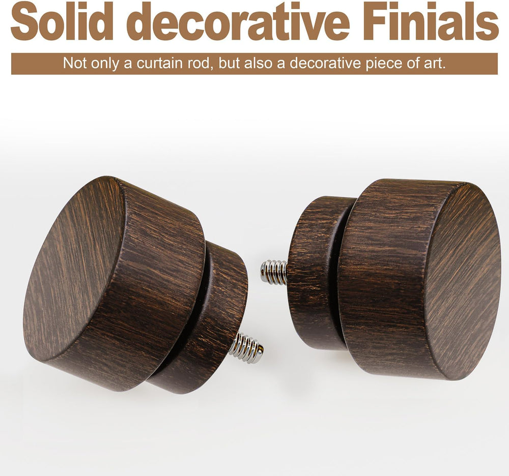 Deep Walnut Wood Curtain Rods for Windows 66 to 120 1" Diameter Heavy Du...