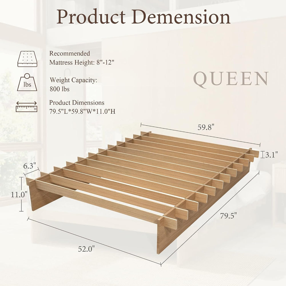 Brafab Queen Japanese Platform Bed Frame with Wooden Slats, Easy Assembly