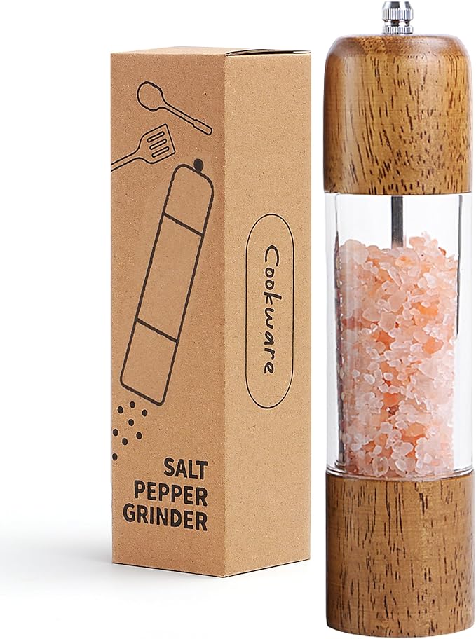 Wood Salt and Pepper Grinder, Manual Premium Acrylic Salt Grinder and Pepper by MJINGMEI