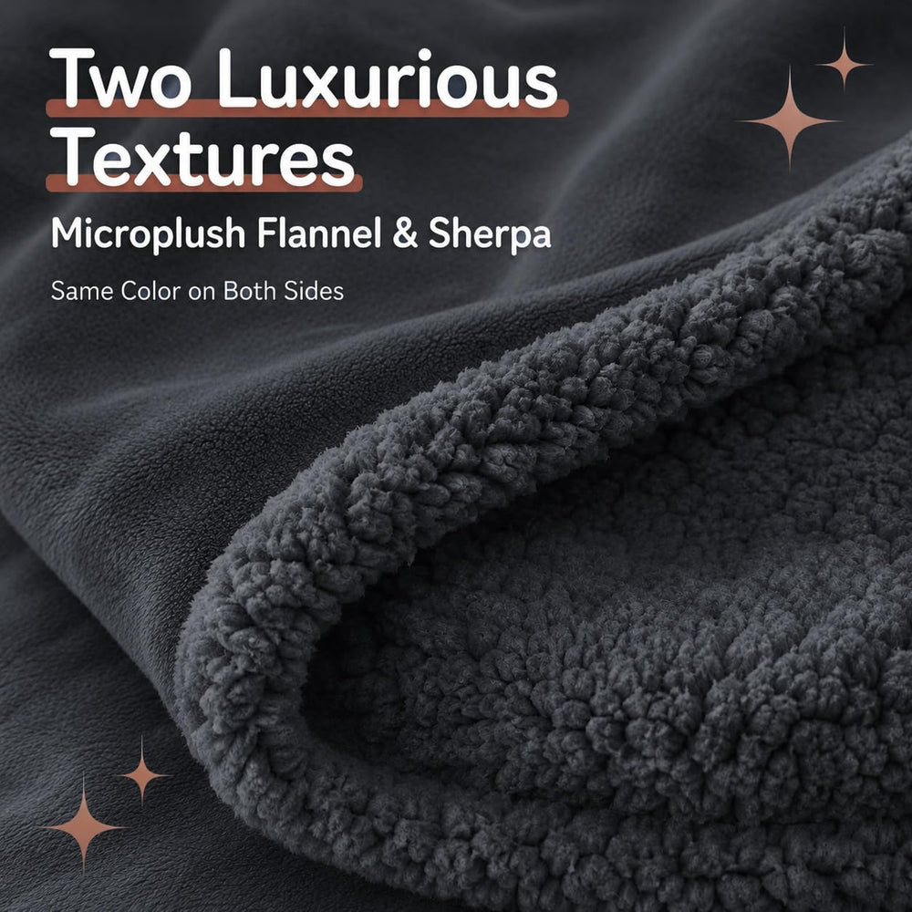 Electric Heated Blanket, Dark Gray, Full 72"x84", Flannel and Sherpa