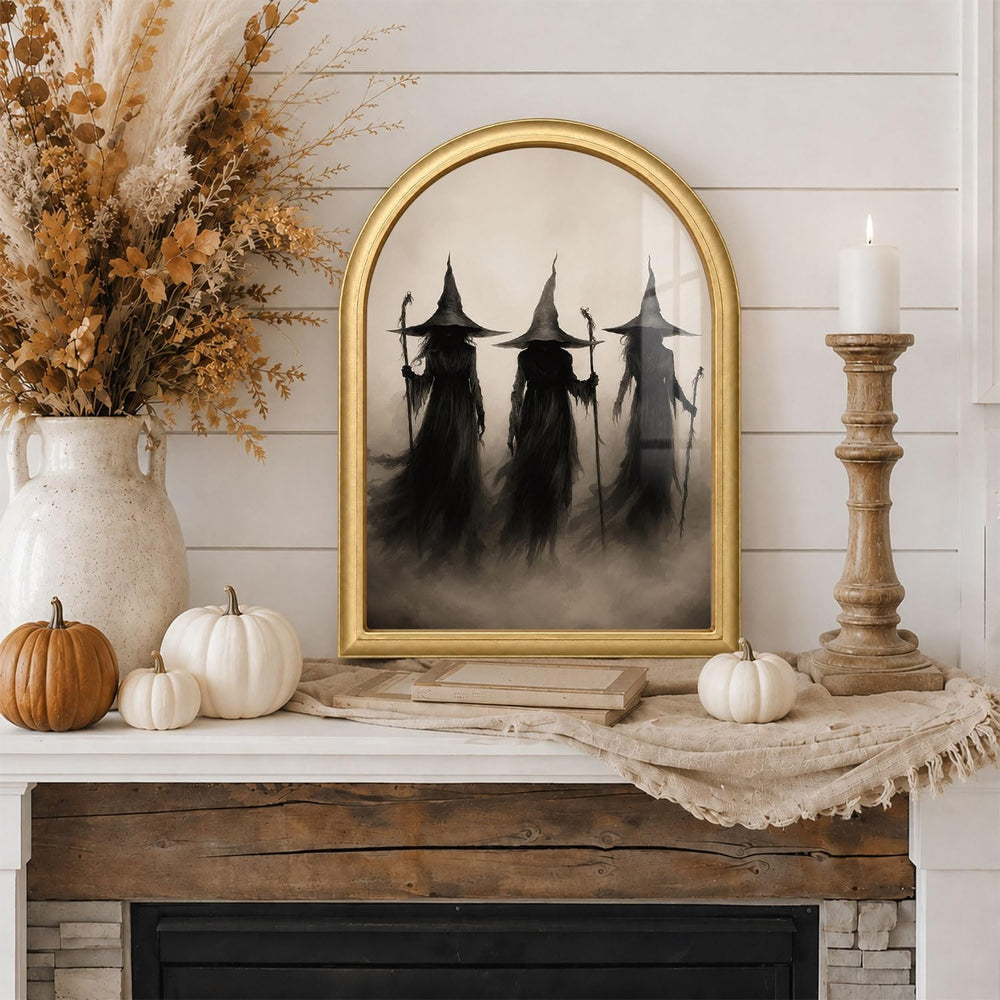 Wheatwin Halloween Witch Decor Wall Art, Spooky Arched Framed Wall Art