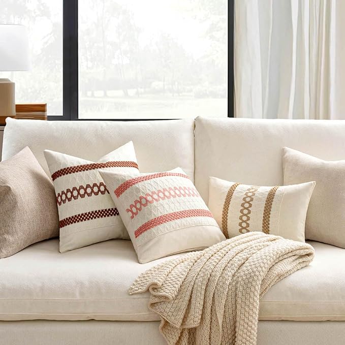 MIULEE Set of 2 Neutral Boho Decorative Pillow Covers 16x16 Inch Farmhouse - Image 2