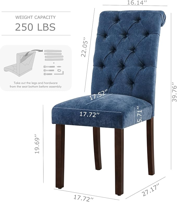 COLAMY Button Tufted Dining Chairs Set of 4, Parsons Upholstered Fabric Dinin...