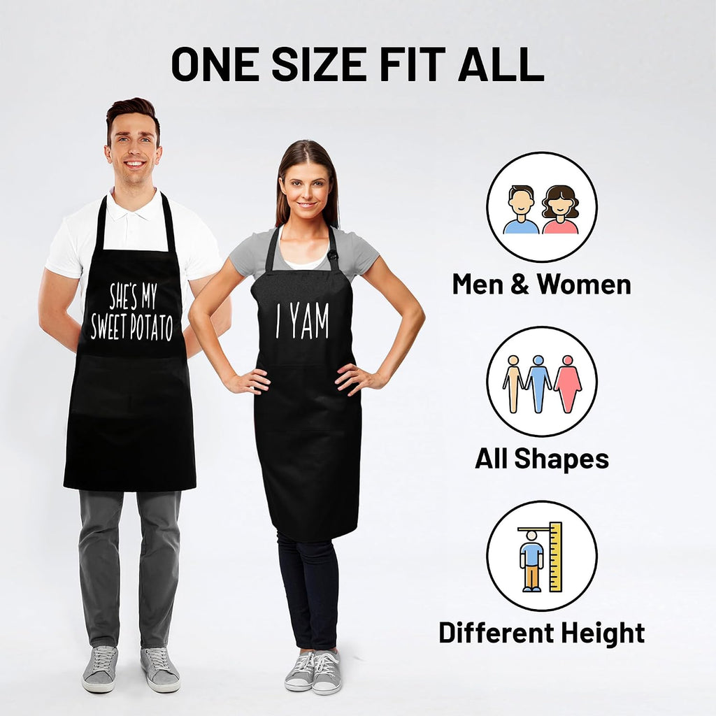 Funny Couple Aprons - Gift Ideas For Her Him - Wedding, Engagement, Bridal, Birthday; Kitchen Cooking Set