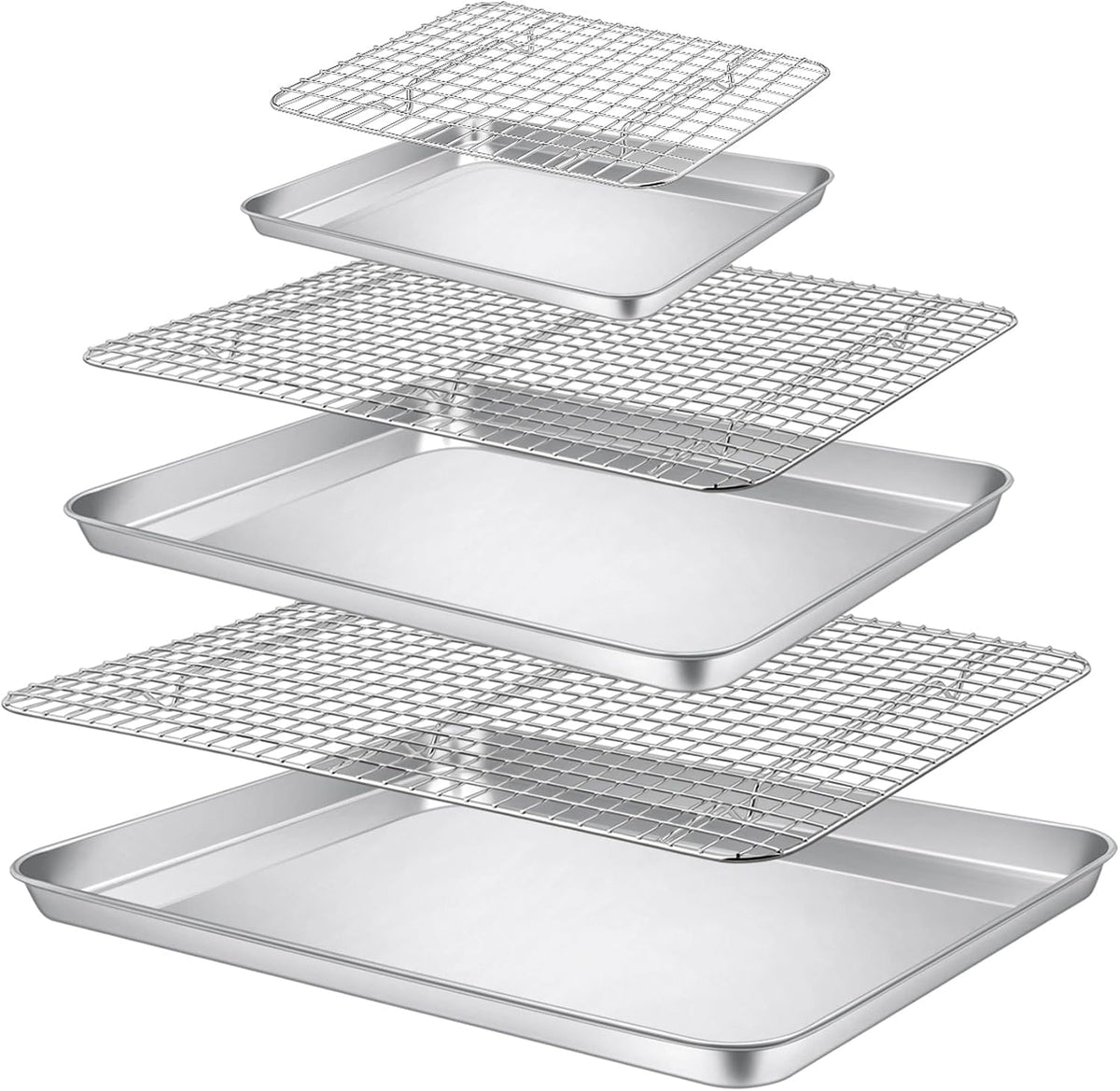P&P CHEF 17.5 + 16 + 10.4 Inch Baking Sheet and Rack Set, Stainless Steel (6 Pcs)