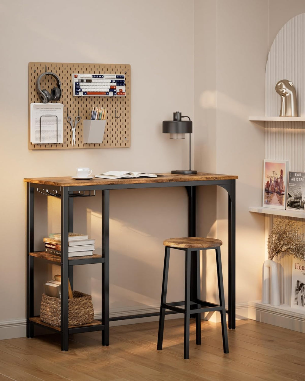 Qsun 3-Piece Bar Table Set for 2 | Bar Height Table with Stools & 2 Stora...