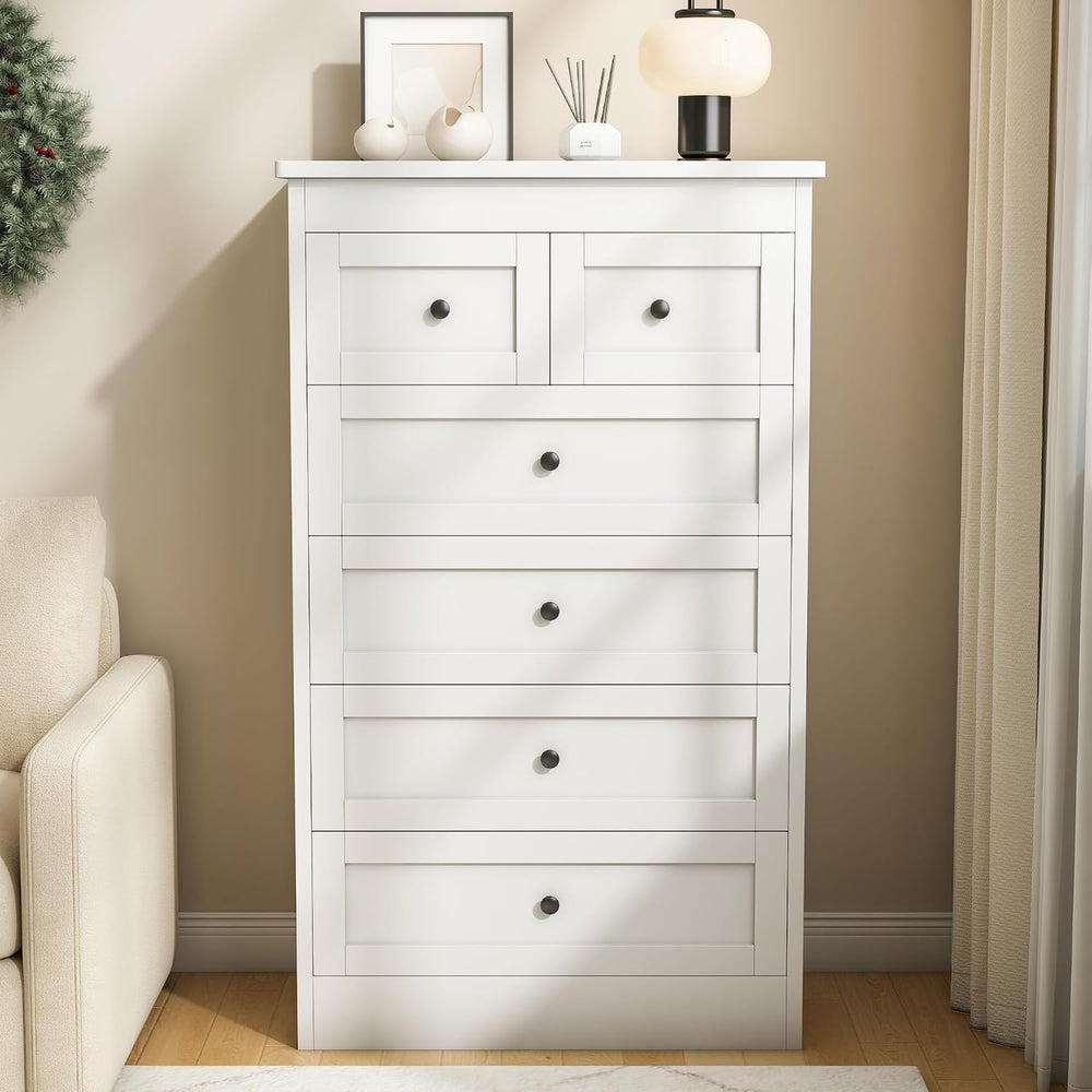 Pipleo White Drawer Dresser for Bedroom, Modern 6 Tall Chest of Drawers, Wood...