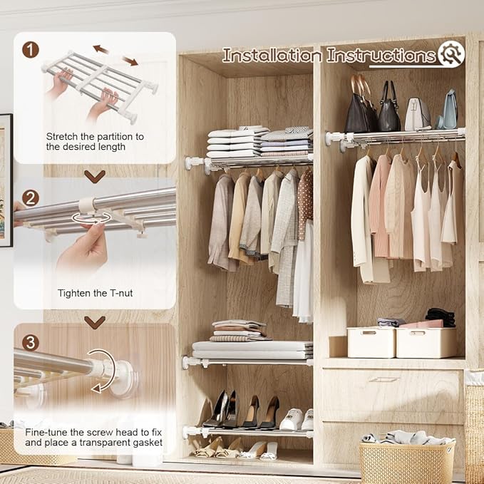 Hershii Tension Shelf Expandable Rod Closet System Heavy Duty Clothes Hanger - Image 4