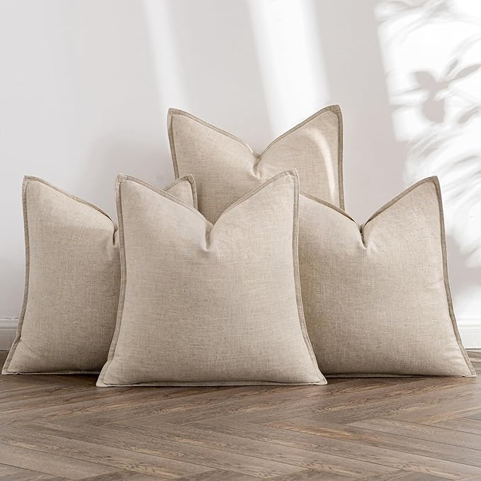 MIULEE Beige Linen Pillow Covers Pack of 4 Decorative Natural Solid Throw by MIULEE