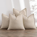 MIULEE Beige Linen Pillow Covers Pack of 4 Decorative Natural Solid Throw by MIULEE
