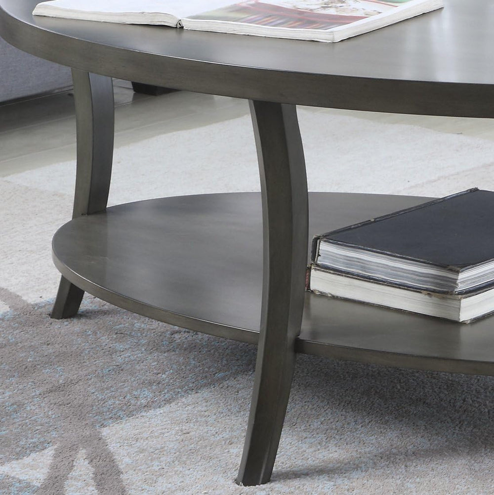 Roundhill Furniture Contemporary Perth Oval Shelf Coffee Table Set, Grey