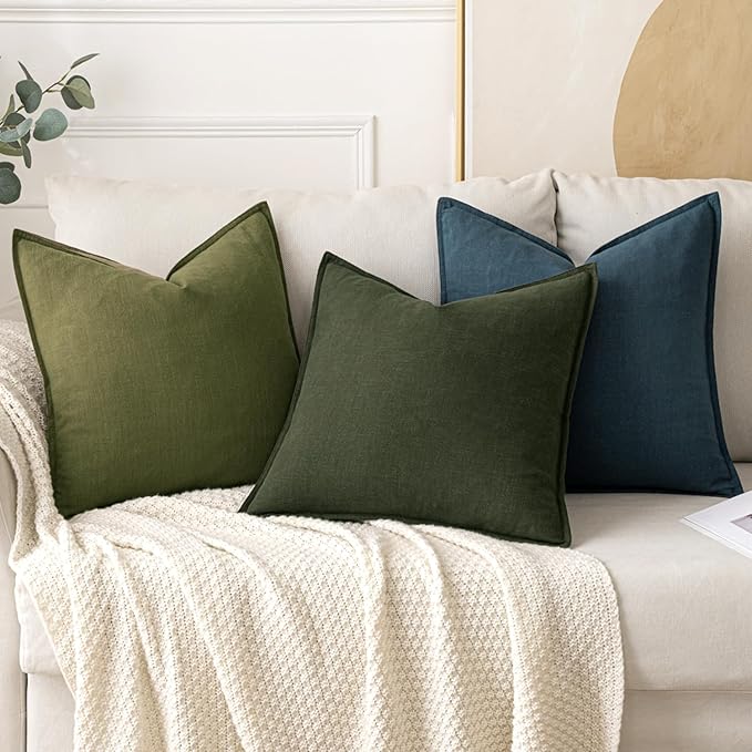 MIULEE Decorative Linen Pillow Covers 18x18 Inch Green ​Boho Farmhouse​ - Image 4