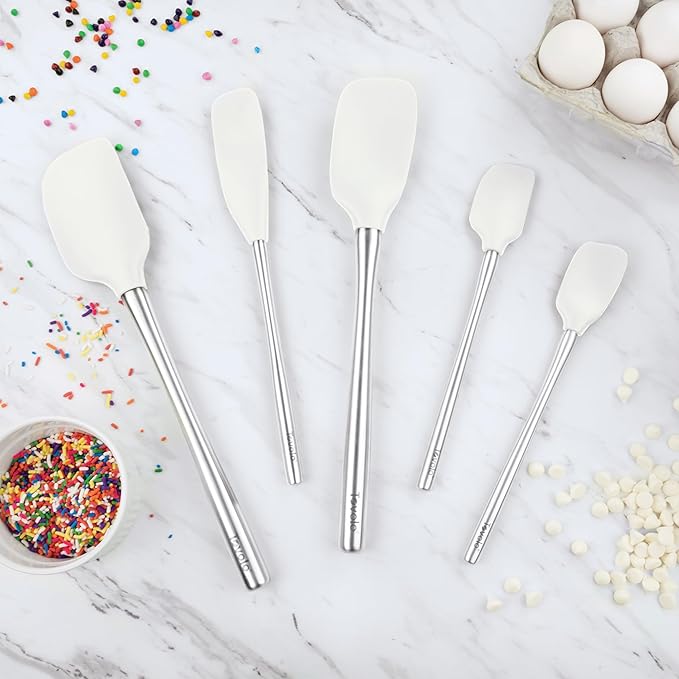 Tovolo Stainless Steel Handled Silicone Spatula Set of 5 White, Dishwasher Safe - Image 4