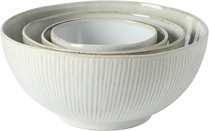 Gibson Elite Sandy Pines 4 Piece Nesting Bowl Set, 7” & 9” Round Stonewar...
