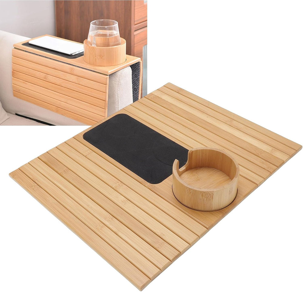 Cryfokt Couch Armrest Table, Anti Slip Couch Arm Tray with Cup Holder, Space ...