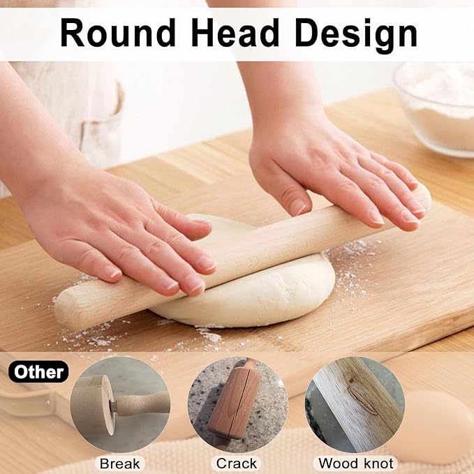 17.78 Inches French Rolling Pin, Extra-long Wood Rolling Pin - Image 3