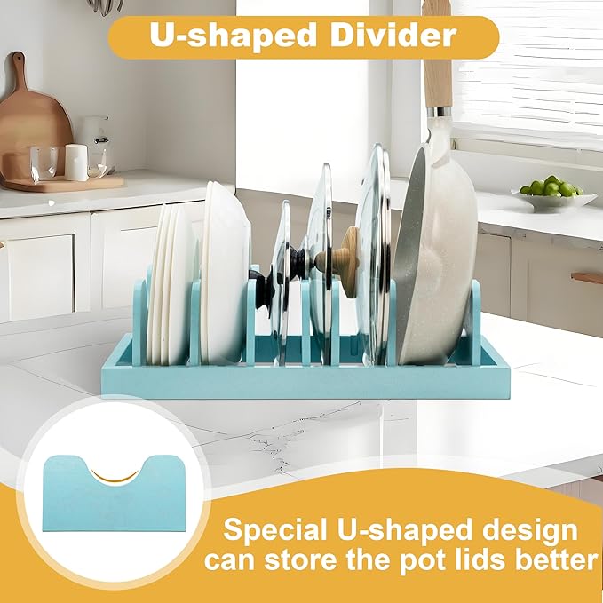 MinBoo Bamboo Pot Lid Organizer Pot Lid Holder, Pot and Pan Organizer Drawer - Image 3