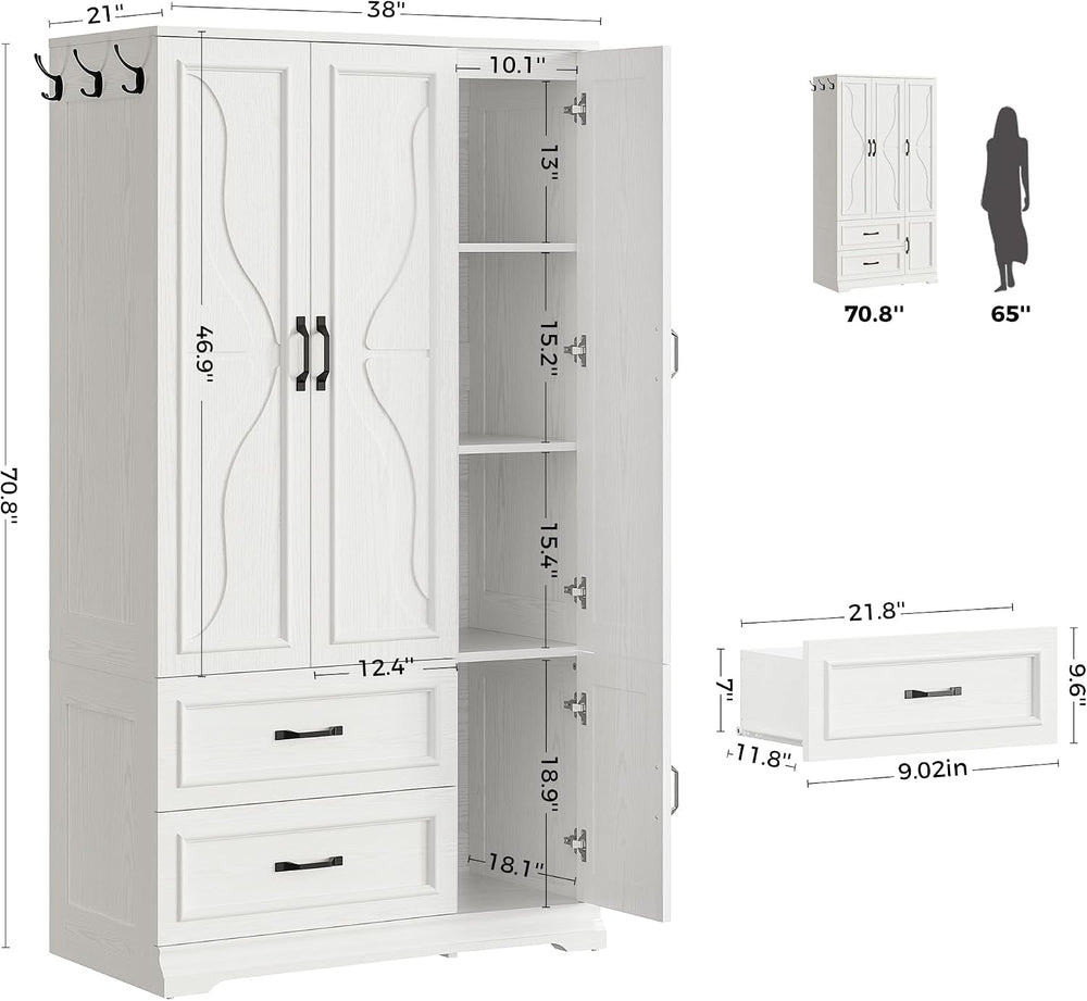 LIKIMIO Armoire Wardrobe Closet with 4 Doors and Drawers, White