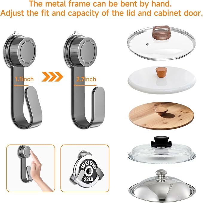 4 PCS Adjustable Pot Lid Holder, No Drill Adhesive Mount, Pot Lid Organizer - Image 4