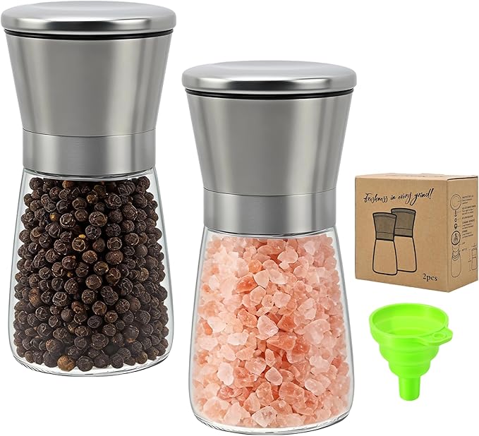 R DRURLCD Short Silver Premium Stainless Steel Salt and Pepper Grinder Set of by RDRURLCD