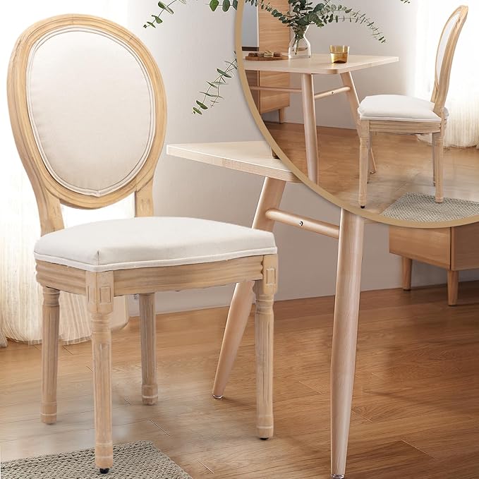 Upholstered Dining Chairs Set of 2 French Country Oval Fabric Back Kitchen Si...