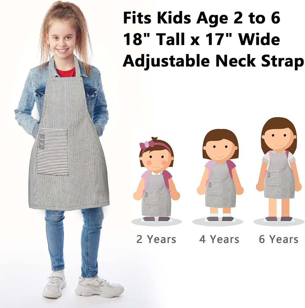 Kids Apron, Toddler Cotton Adjustable Bib Chef Apron with Pocket, For Children Age 2 to 5 years, Boys Girls