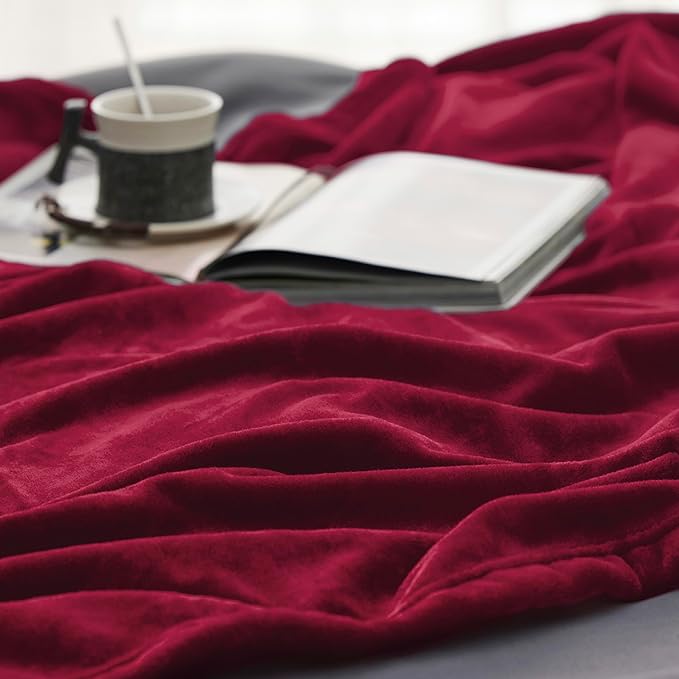 Flannel Fleece Luxury Blanket Red Queen Size Lightweight Cozy Plush Microfiber - Image 4