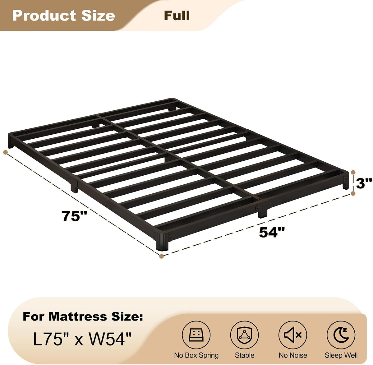 3 inch full size bed frame with rounded shown in use