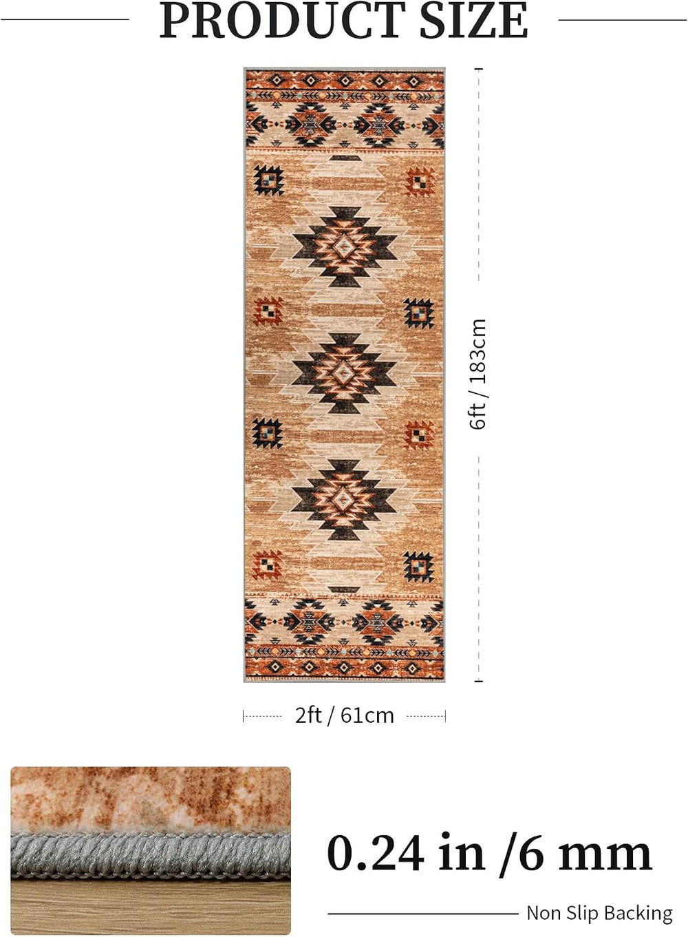 YIHOUSE 2‘x6' Washable Western Aztec Hallway Runner Rug, Terracotta