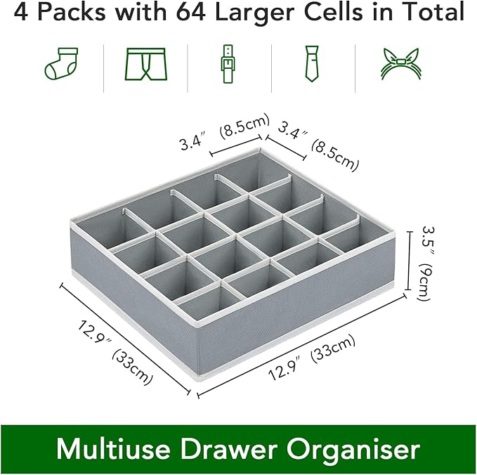 Joyoldelf Sock Drawer Organizer Divider Underwear Organizer 16-cell Fabric - Image 2