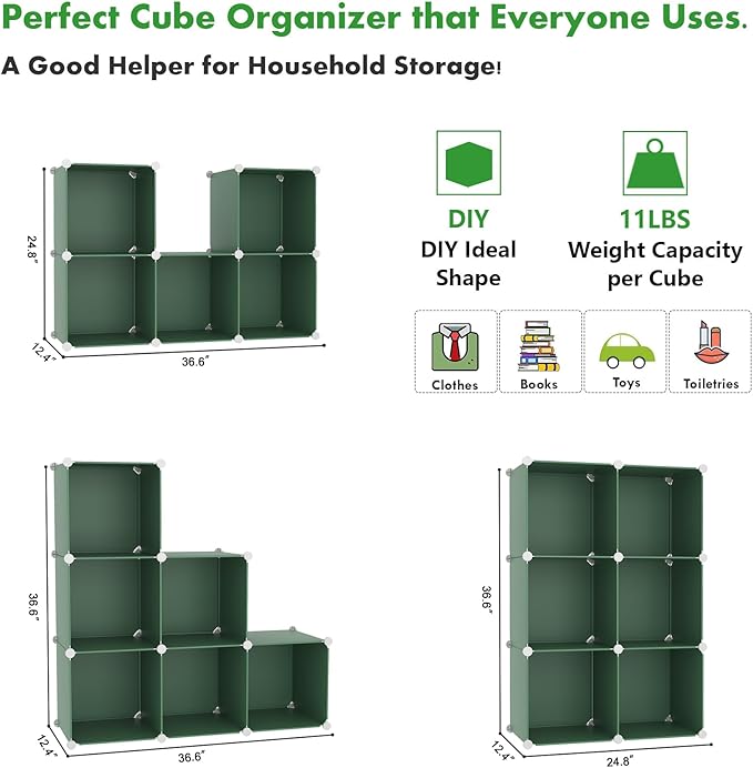 C&AHOME 6-Cube Storage Organizer, Stackable Storage Cubes Shelves, Portable