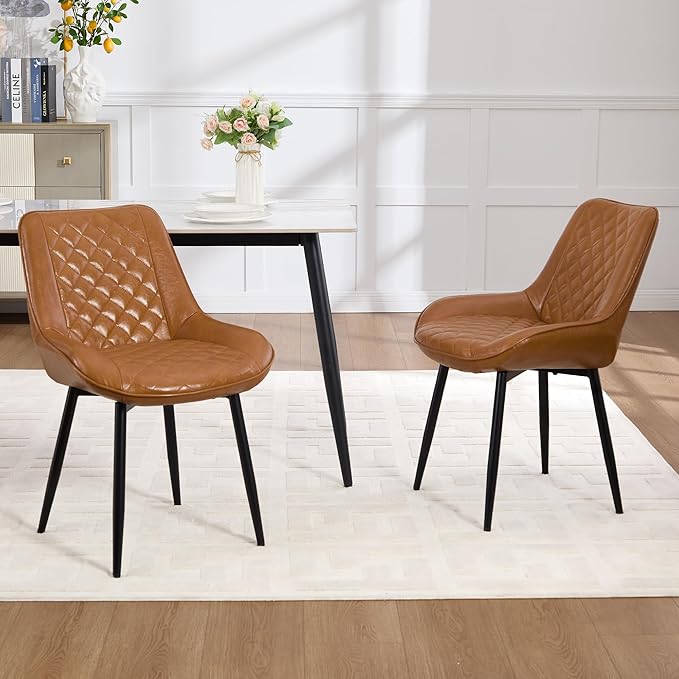 Dining Chair Set of 2, Modern Dining Chairs with Thick Cushions, Faux Leather...