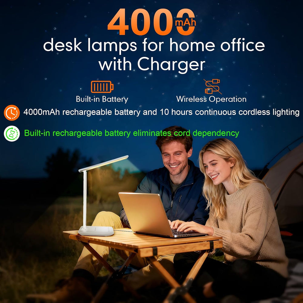 LED Portable Bright Rechargeable Desk Lamp, 4000mah Dimmable Touch Battery Op...