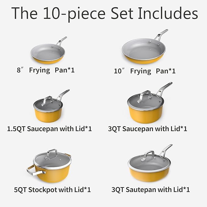 10-Piece Nonstick Ceramic Cookware Set, Non-Toxic Ceramic Coated Aluminum Pots - Image 3