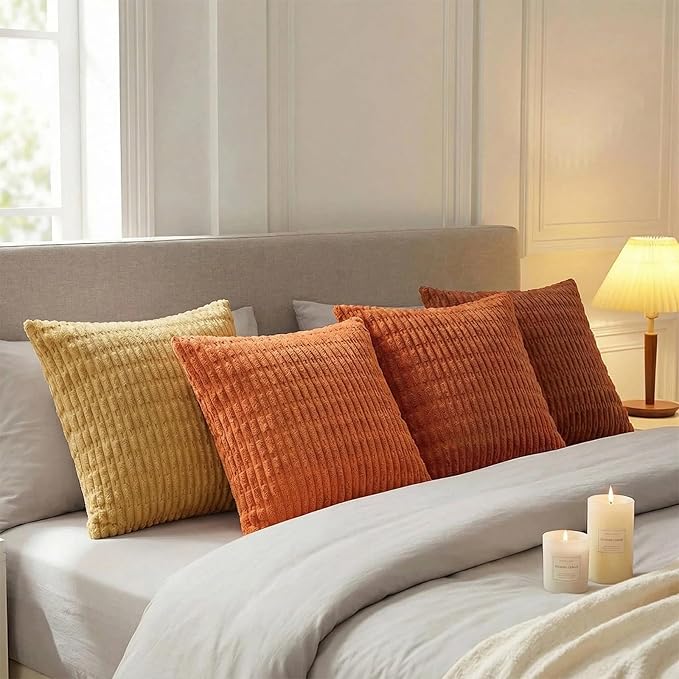 Fancy Homi Set of 4 Burnt Orange Fall Boho Decorative Throw Pillow Covers 22x22 - Image 3